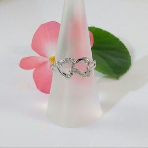 Double Hearts Ring & Diamond Accents Size 7.75